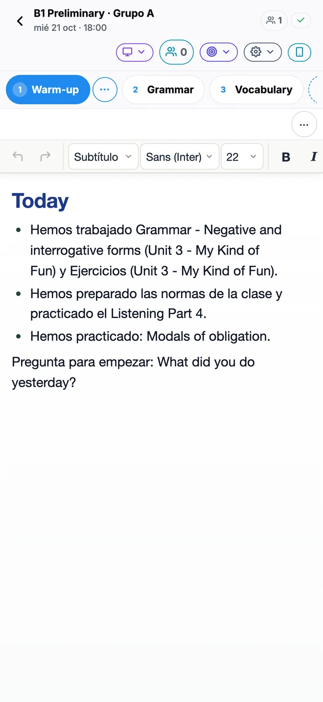 Pizarra del profesor en el móvil