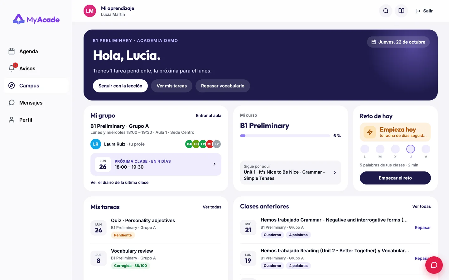 Inicio del alumno en el ordenador